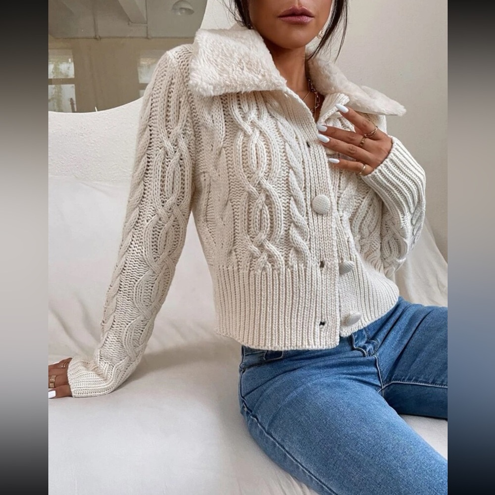 Cable Knit Teddy Collar Jacket